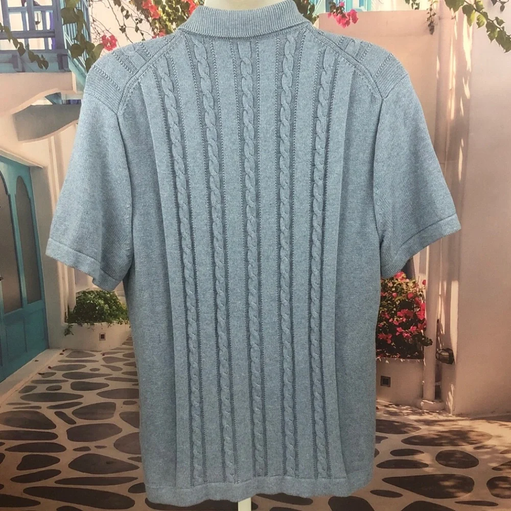 J. Crew Short Sleeve Light Blue Cable Knit Polo Cardigan